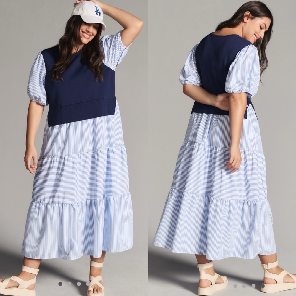 English Factory Navy and White Midi Dress